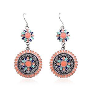5/$25 Pink and Blue Enamel Flower Sun Dangle Earrings